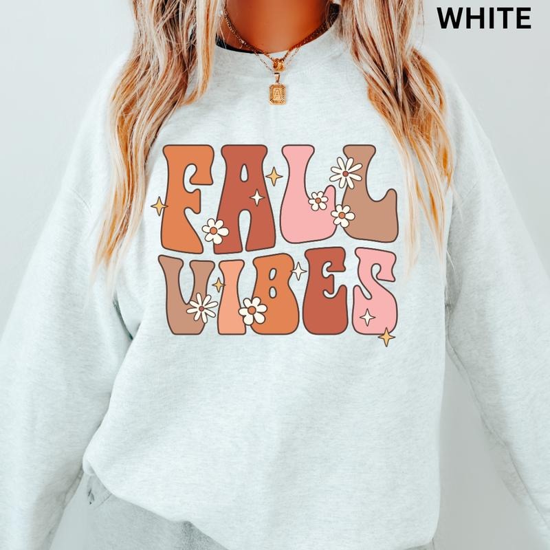 Fall Crewneck Sweatshirt, Fall Vibes #2 Crewneck, Retro Sweatshirt Graphic Oversized Halloween Graphic Crewneck, Cotton...