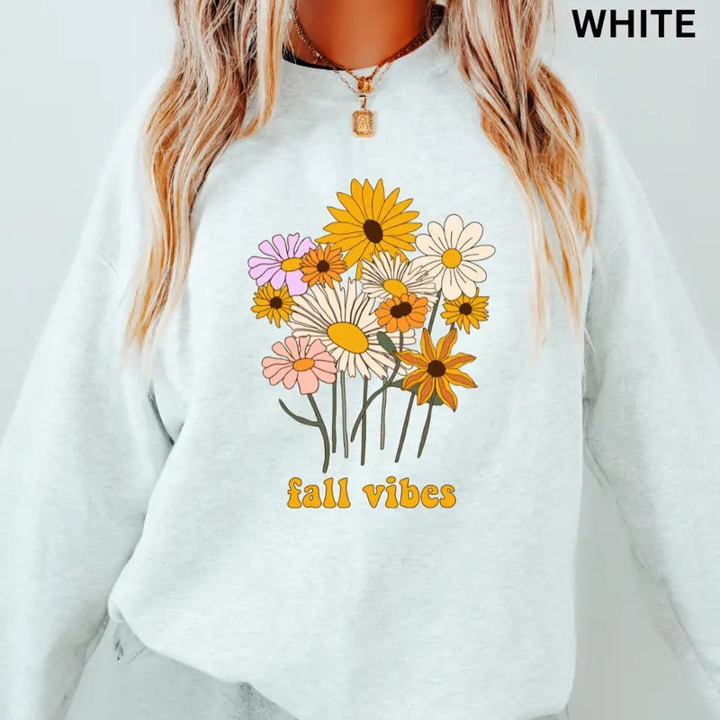 Fall Crewneck Sweatshirt, Fall Vibes #3 Crewneck, Retro Sweatshirt Graphic Oversized Halloween Graphic Crewneck, Cotton...
