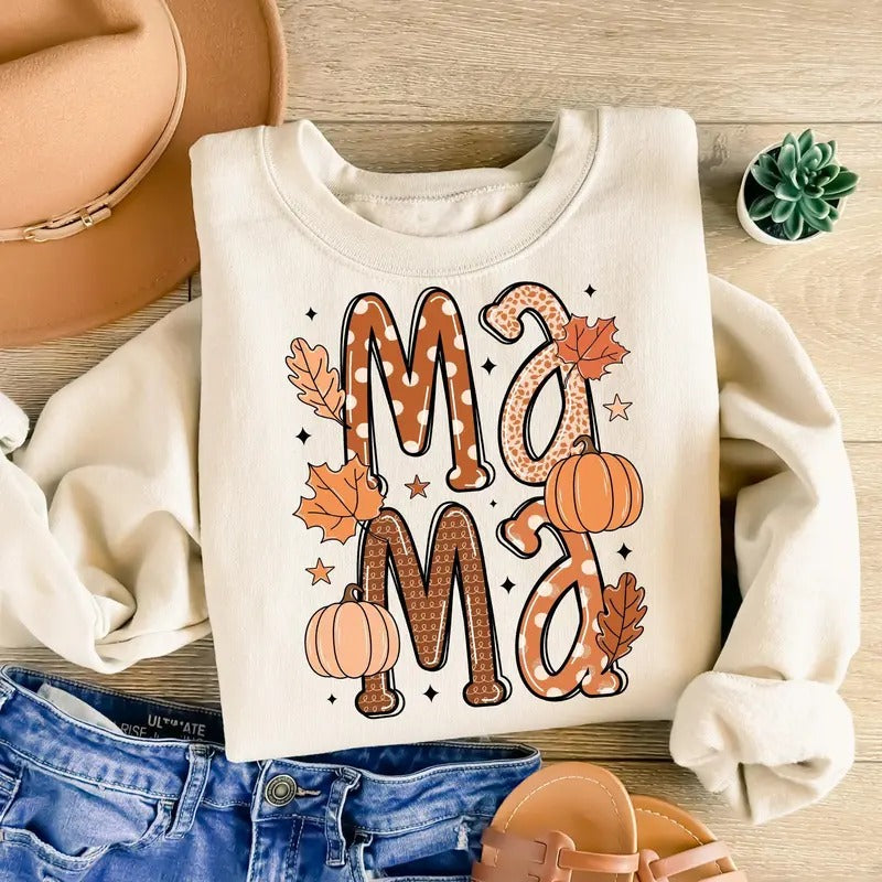 Fall Mama Sweatshirt, Autumn Pumpkin Sweater, Retro Fall Mama Shirt, Fall Doodle Letters Shirt, Fall Vibes, Pumpkin...