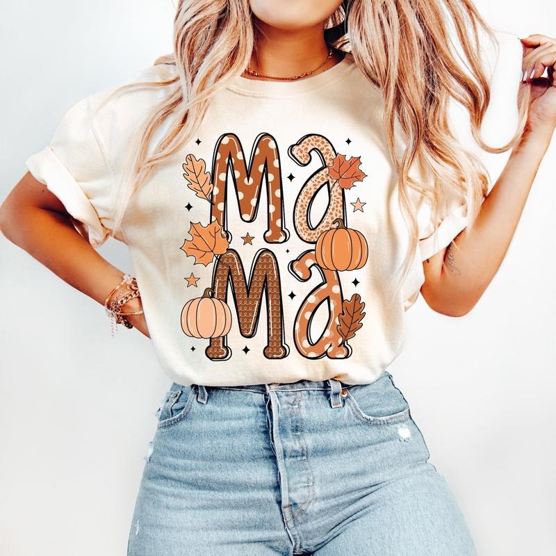 Fall Mama T-Shirt, Autumn Pumpkin T-Shirt, Retro Fall T-Shirt, Fall Doodle Letters, Fall Vibes T-Shirt, Pumpkin Spice...