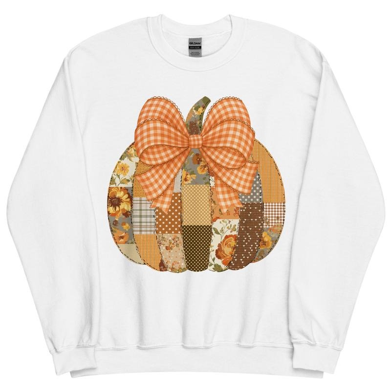 Fall Pumpkin Patchwork Sweatshirt ~ Autumn Unisex Apparel Relaxed Fit Printed In The USA Clothing Womenswear Casual...