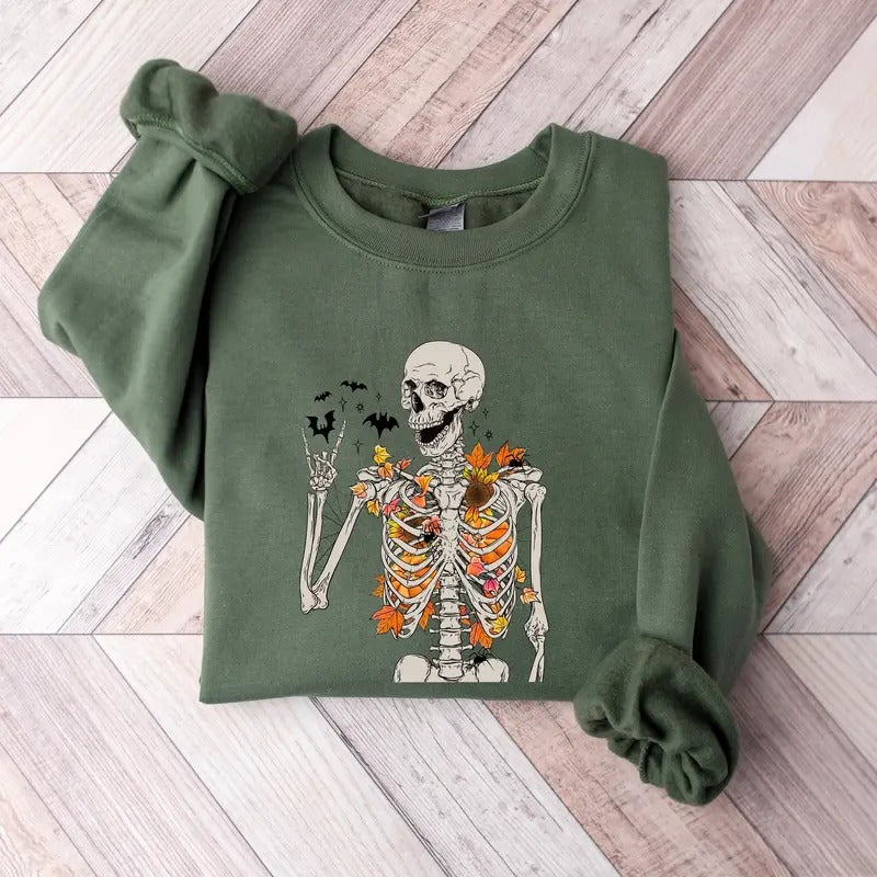 Fall Skeleton Sweatshirt, Halloween Skeleton Sweater, Fall Halloween Gift Shirt, Halloween Women Sweater, Spooky...