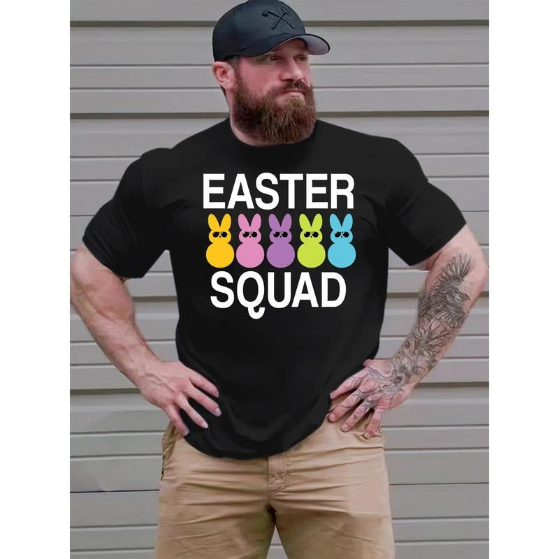 Men's Plus Size Casual Stretch T-Shirt with "Easter Squad" Graphic