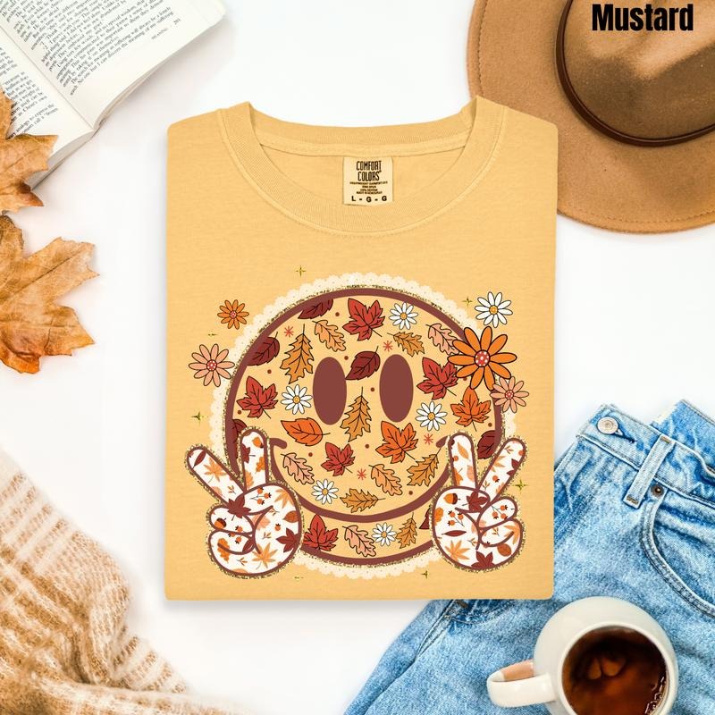 Falling Leaves Happy Face Comfort Colors T-Shirt 'NLB' Hoodie, Sweatshirt | WearSparks.com