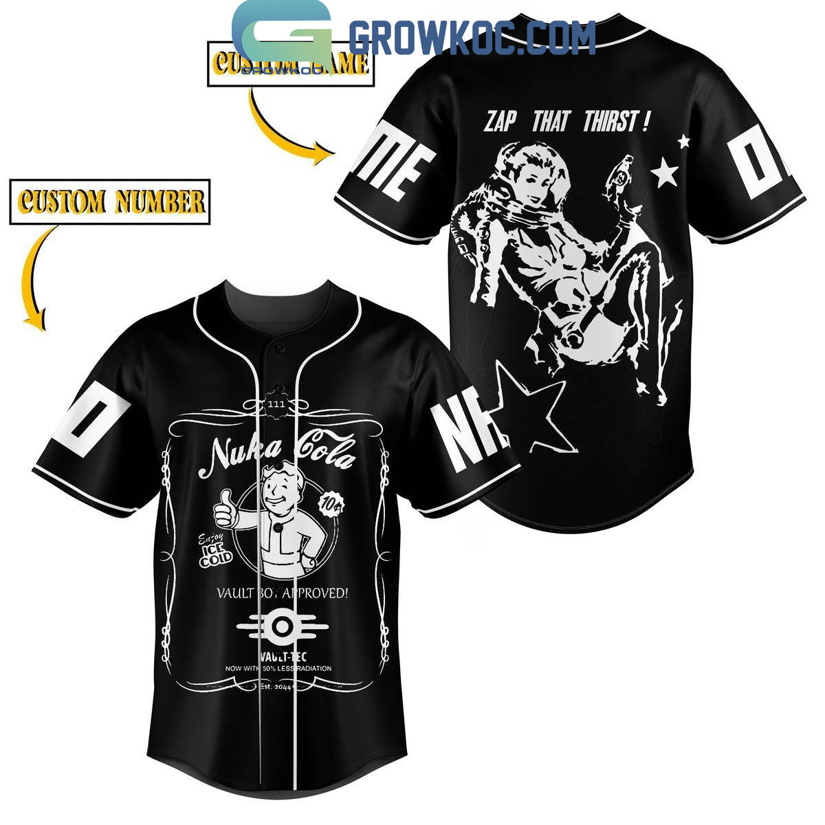 Fallout Nuka Cola Zap That Thirst Black Personalized Baseball Jersey