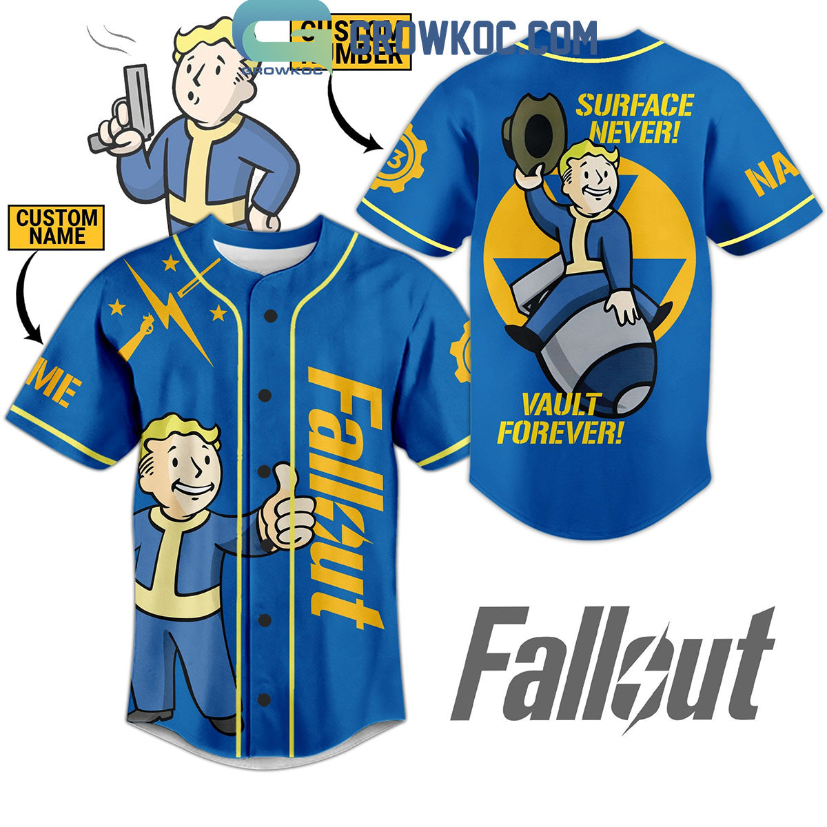 Fallout Surface Never Vault Forever Personalized Baseball Jersey