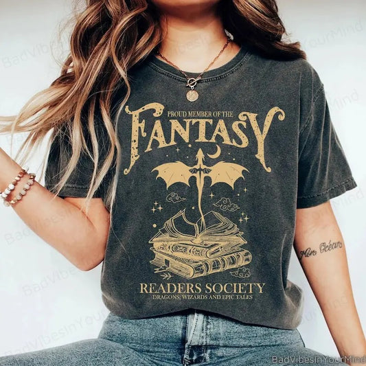 Fantasy Readers Society Shirt Bookish Shirt for Romance Readers Vintage Reading Shirt for Women Gift for Book Lovers...