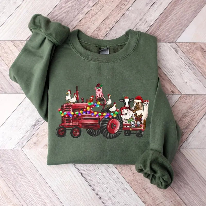 Farm Animals Christmas Tshirt Sweatshirt, Christmas Farm Animals Truck Shirt, Christmas Animals Shirt, Country Christmas...