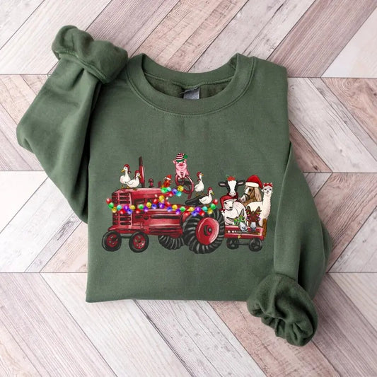 Farm Animals Christmas Tshirt Sweatshirt, Christmas Farm Animals Truck Shirt, Christmas Animals Shirt, Country Christmas...