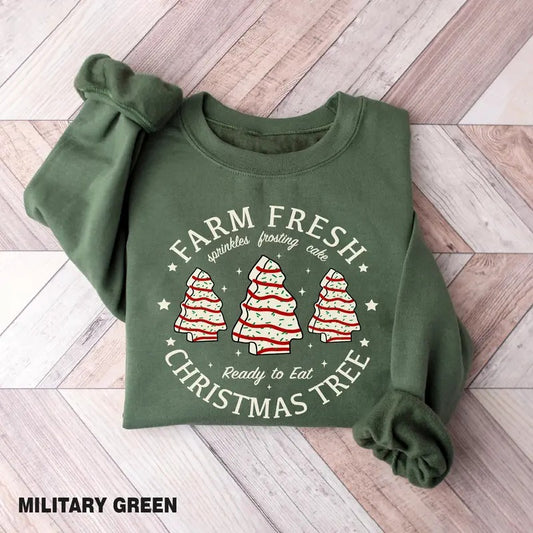 Farm Fresh Christmas Tree Cakes Sweatshirt, Christmas Cake Shirt, Christmas Tree Farm Shirt, Funny Christmas Sweatshirt...