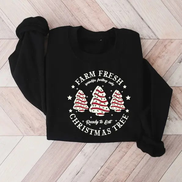 Farm Fresh Christmas Tree Shirt, Christmas Tree Cake Shirt, Christmas Cake Sweatshirt, Christmas Crewneck, Christmas...