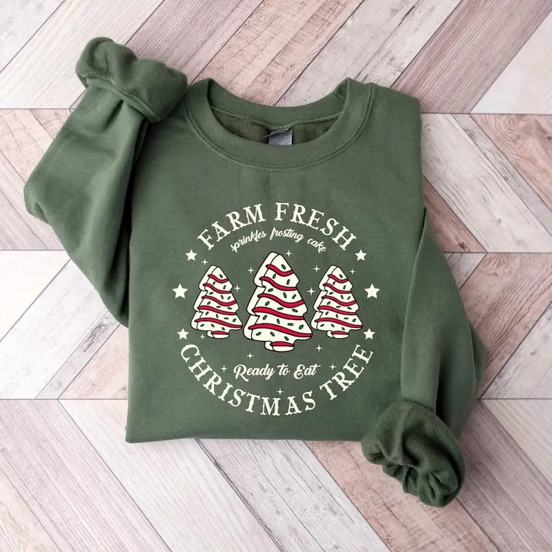 Farm Fresh Christmas Tree Shirt, Christmas Tree Cake Shirt, Christmas Shirt For Women Cotton Polyester Hoodie, Sweatshirt