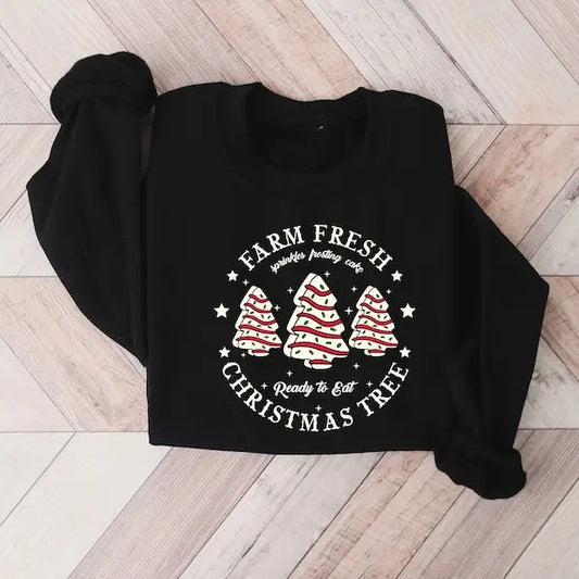Farm Fresh Christmas Tree Z-Shirt, Christmas Tree Cake Shirt, Christmas Cake Sweatshirt, Christmas Crewneck, Christmas...