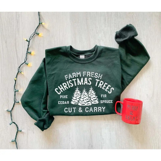 Farm Fresh Christmas Trees Shirt, Pine Spruce Fir Christmas Gift Ideas Holiday Shirt, Christmas SweatShirt, Unisex Adult...