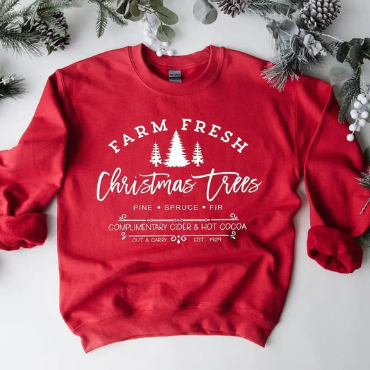 Farm Fresh Christmas Trees Tshirt Sweatshirt, Pine Spruce Fir, Christmas Gift Ideas, Holiday Shirt, Christmas Shirt,...