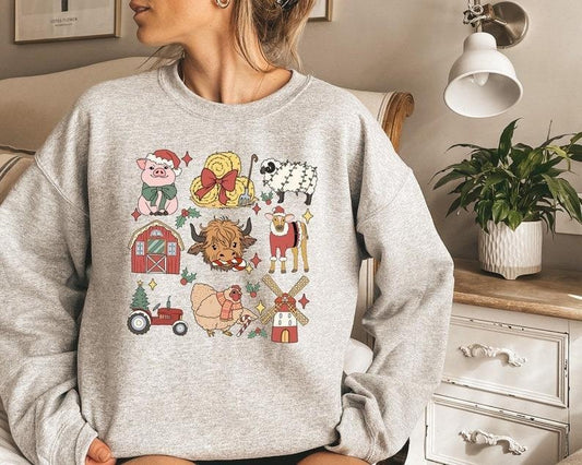 Farmer Christmas Sweatshirt, Funny Christmas Shirt, Xmas Farm Shirt, Christmas Farm Animals T-shirt, Holiday Sweater,...