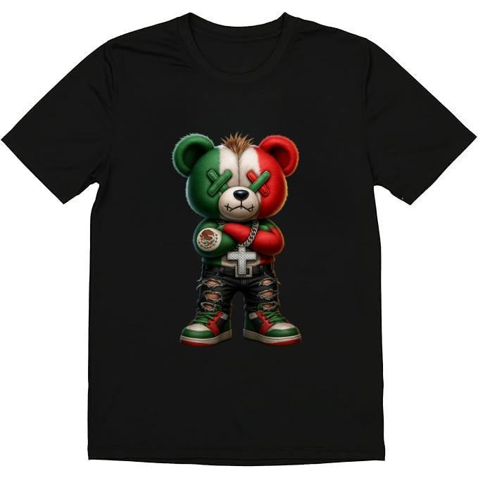 Fashion Designer T-Shirts Cotton Graphic Tees with Stylish Bear with Mexican Flag,Crewneck, Casual,Ideal for Everyday...