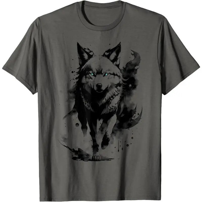 Fashionable wolf with blue eyes in artistic design T-Shirt Made in USA Hoodie, Sweatshirt | WearSparks.com