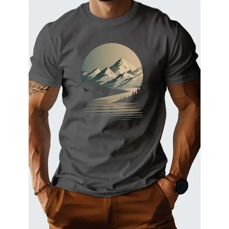 [Fast Arrival] Comfort Fit Landscape Painting Pure Cotton Men's T-Shirt for Everyday Wear Made in USA Hoodie, Sweatshirt
