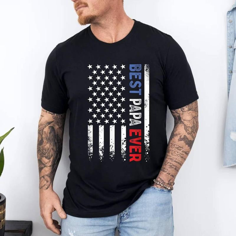 Father's Day Best Papa Ever with US American Flag T-Shirt | 100% Cotton Tee, Top Menswear Hoodie, Sweatshirt | WearSparks.com