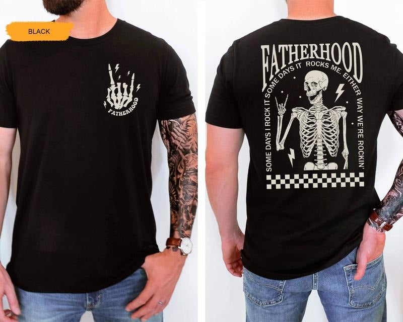 Fatherhood Shirt Dad Shirt Funny Skeleton Dad Shirt Rocker Dad Gifts Retro Fathers Day Shirt Gift For Husband Daddy Tee...