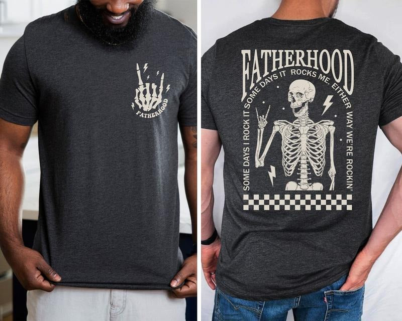 Fatherhood Shirt, Funny Skeleton Dad Shirt, Rocker Dad, Retro Fathers Day Shirt Gift for Husband, Daddy Tee, Cool Dad...