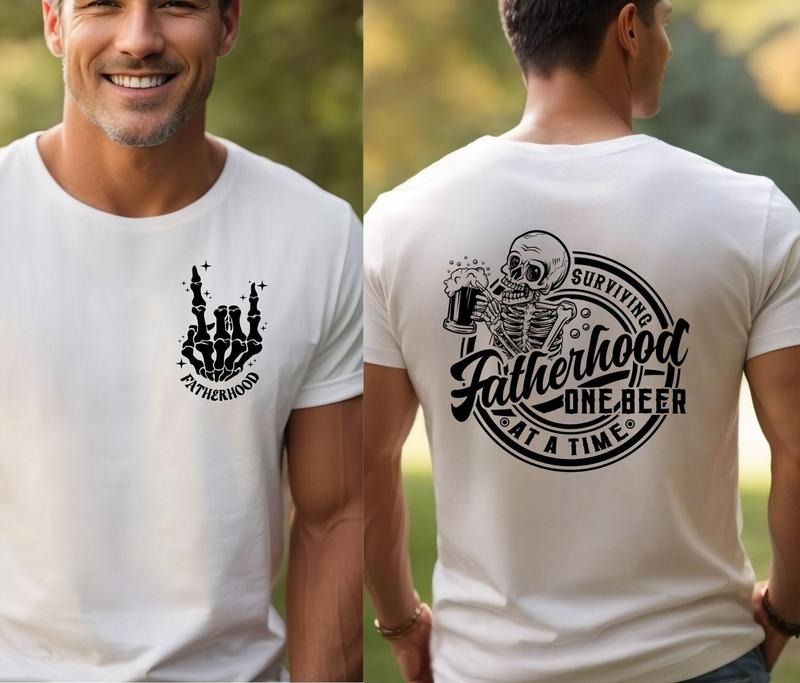 Fatherhood Surviving One Beer At A Time Skull Funny Fathers Day Shirt Trendy Daddy Shirt Dad Dad T-shirt Fathers Day Gift...