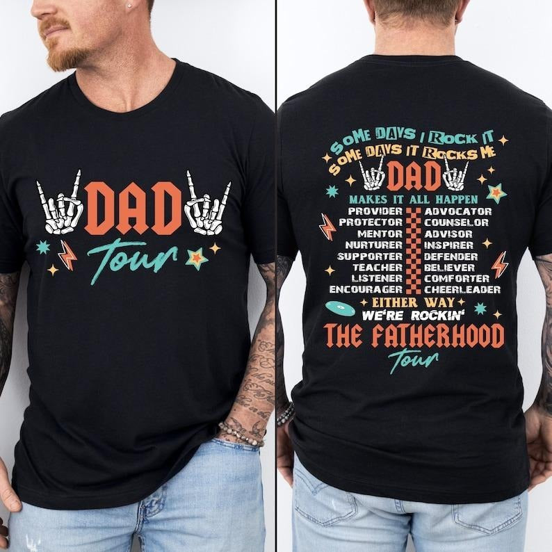 Fatherhood Tour Shirt, Sometimes I Rock It Sometimes It Rocks Me Shirt, Dad Rock Tour Sweatshirt, Funny Dada Tour...