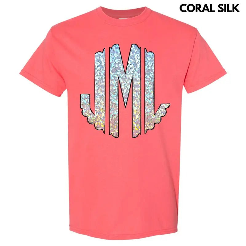 Faux Foil Glitter Monogram Gildan Short Sleeve T-Shirt 'NLB' Hoodie, Sweatshirt | WearSparks.com