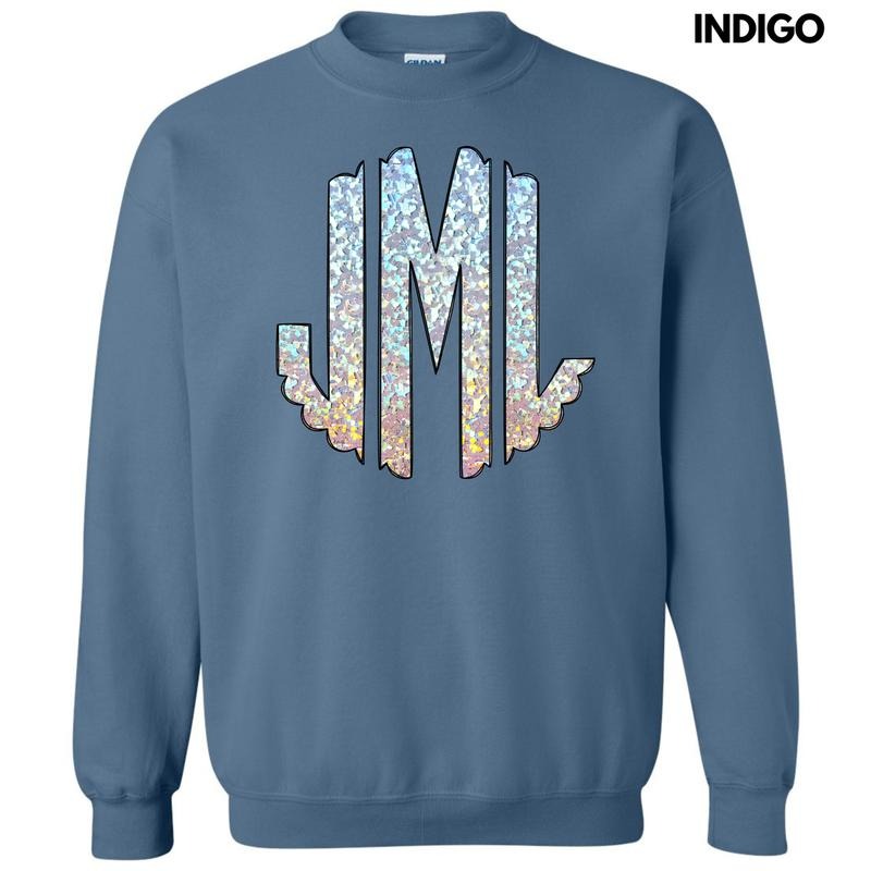 Faux Foil Glitter Monogram Sweatshirt 'NLB' T-Shirts, Hoodie | WearSparks.com