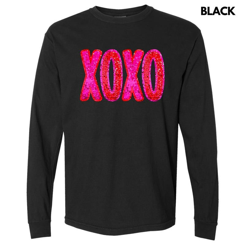 Faux Sequin XOXO Long Sleeve Comfort Colors T-Shirt 'NLB Hoodie, Sweatshirt | WearSparks.com