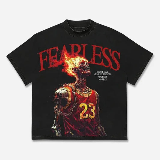 Fearless Skull Basketball Player Print Cotton T-shirt Graphic Casual Cotton Short Sleeve Crewneck Men's Gift Top for...