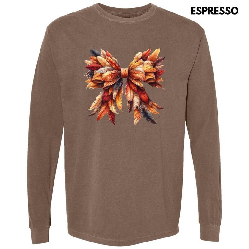 Feather Autumn Bow Long Sleeve Comfort Colors T-Shirt 'NLB' Hoodie, Sweatshirt | WearSparks.com