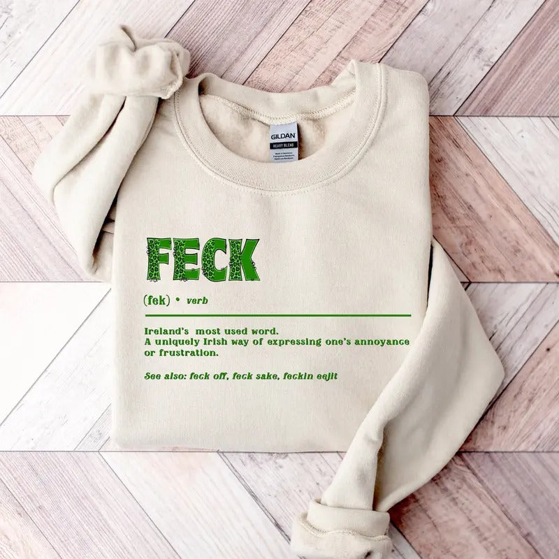 Feck Ireland's Most Used Word Irish Lucky Clover St Patrick's Day Graphic Printed Unisex Classic Cotton T-shirt...