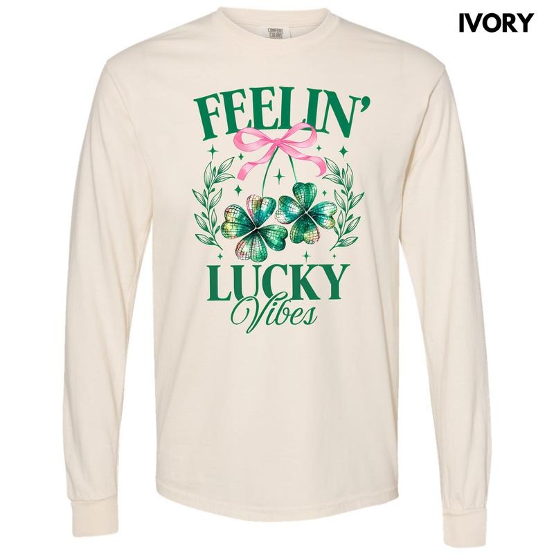 Feelin Lucky Vibes Long Sleeve Comfort Colors T-Shirt 'NLB' Hoodie, Sweatshirt | WearSparks.com