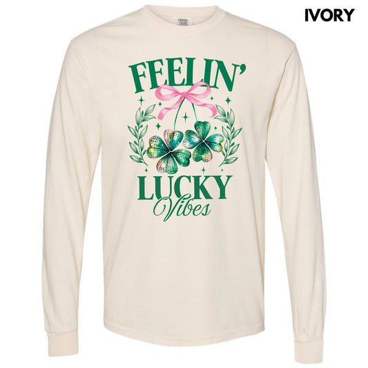 Feelin Lucky Vibes Long Sleeve Comfort Colors T-Shirt 'NLB' Hoodie, Sweatshirt | WearSparks.com