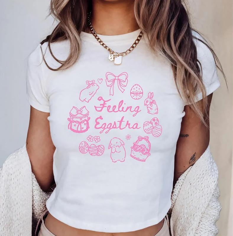 Feeling Eggstra Baby Tee, Happy Easter Baby Tee, Cute Bunny Baby Tee, Y2k Easter Rabbit Tee Shirt, Coquette Easter Baby...