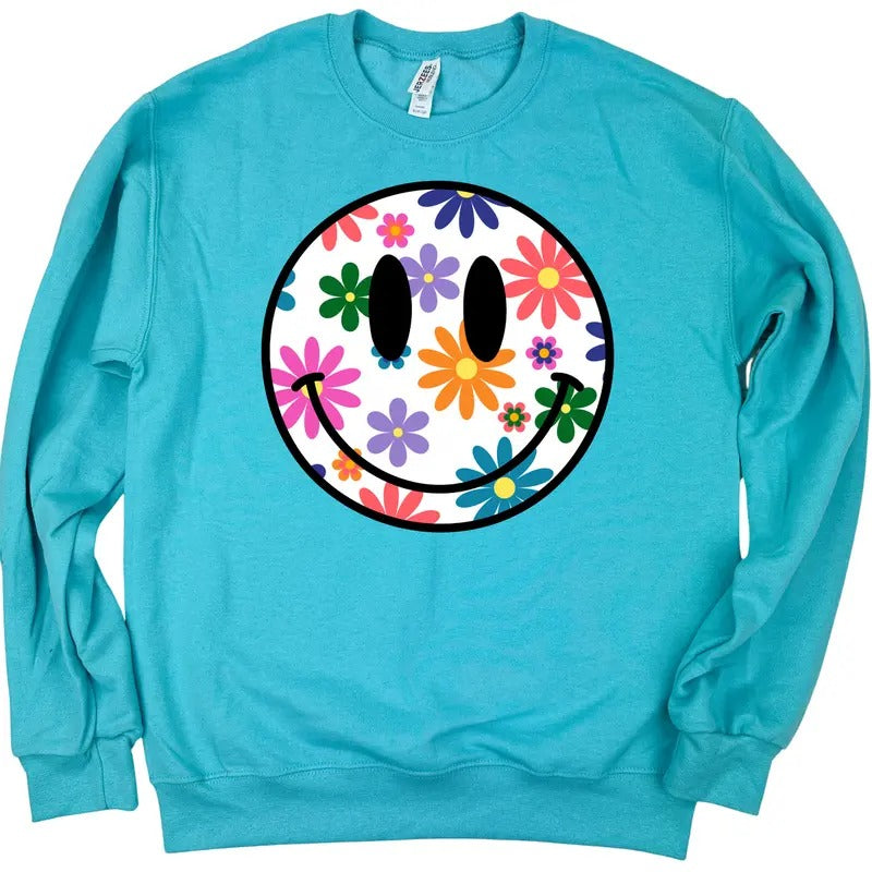 Feeling Floral Happy Face Sweatshirt 'NLB' T-Shirts, Hoodie | WearSparks.com