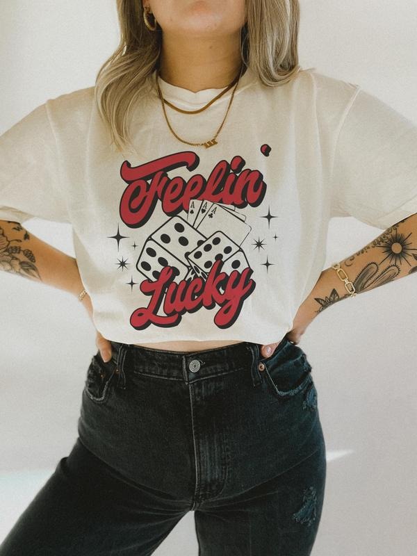 Feeling Lucky Las Vegas Tee - Trendy Women's graphic tee - Vintage Retro Graphic Tee Hoodie, Sweatshirt | WearSparks.com