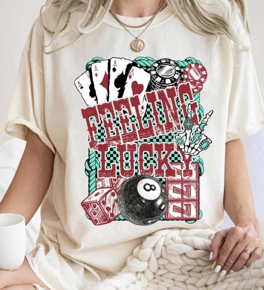 Feeling Lucky T-Shirt,Turquoise tee, Trendy Country Shirt, Retro Western Shirt, Western T-Shirt Hoodie, Sweatshirt