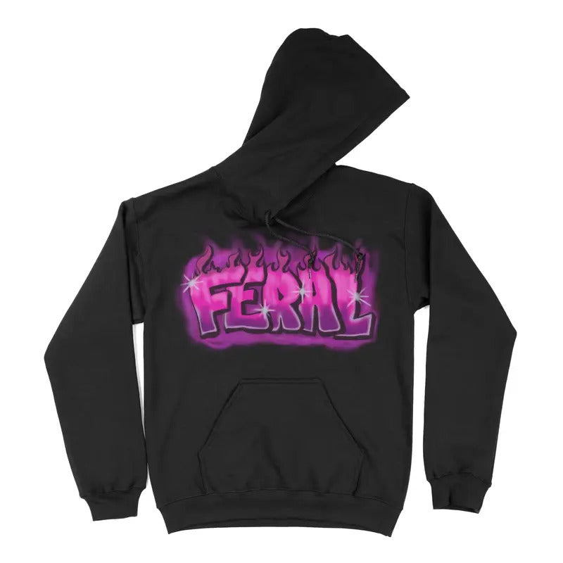 Feral Airbrushed - Premium Fleece Hoodie, Super Soft Hoodie, Halloween Hoodie Pull Over, Vintage Design T-Shirts, Sweatshirt