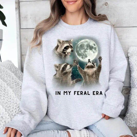 Feral Era Racoon Crew Neck Sweatshirt or Short Sleeve Graphic TShirt Crew Neck Crew Neck Crewneck Funny Shirt, Stupid...