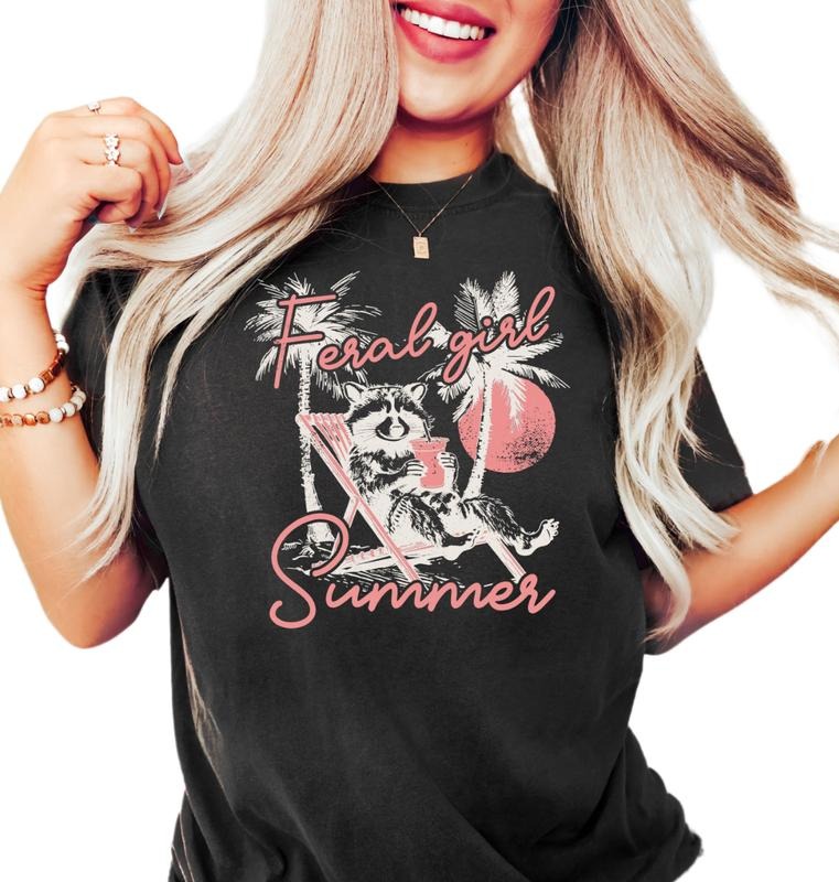 Feral Girl Summer Raccoon Shirt, Funny Meme Raccoon Shirt, Feral Shirt, Western Shirt, Rodeo Shirt, Raccoon Lovers,...