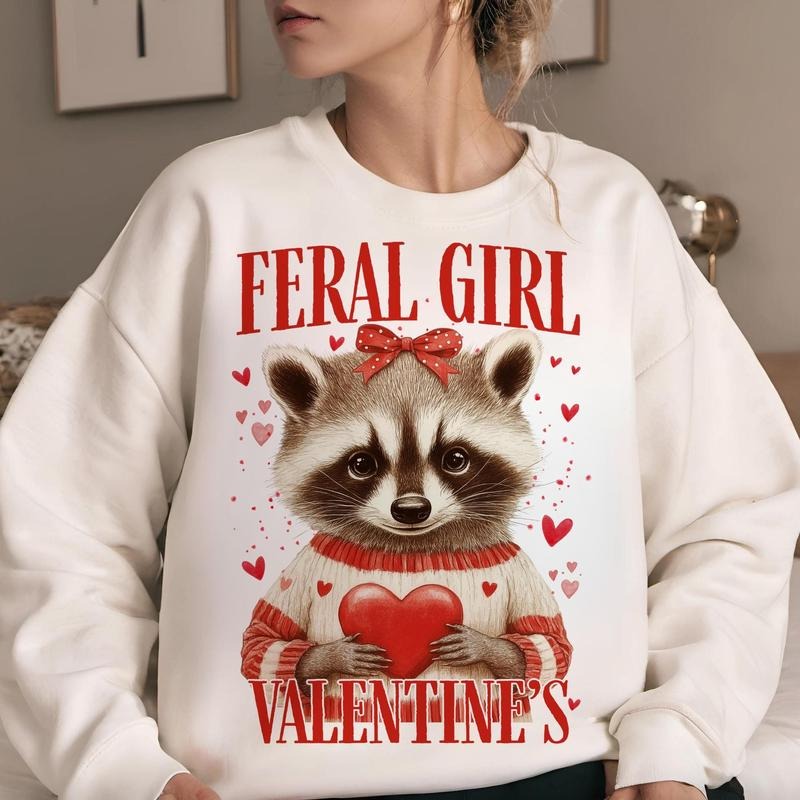 Feral Girl Valentines Sweatshirt, Valentine's Day Sweatshirt, Feral , Funny Raccoon Sweatshirt, Valentine day Gifts, Gift...