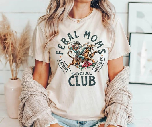 Feral Moms Social Club Shirt, Funny Mom Life Tee, Trendy Feral Mom Gift, Vintage Graphic Mom Shirt, Somebody's Feral Wife...