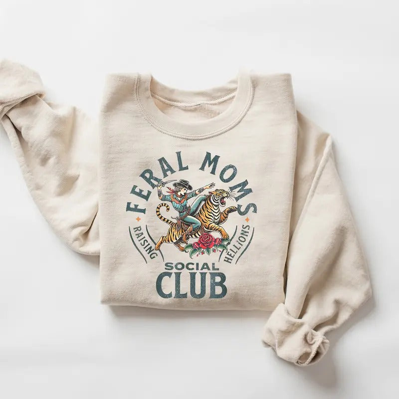 Feral Moms Social Club Shirt, Vintage Graphic Tee, Feral Mom Gift, Somebody's Feral Wife, Mom Life Tee, Trendy Mom...