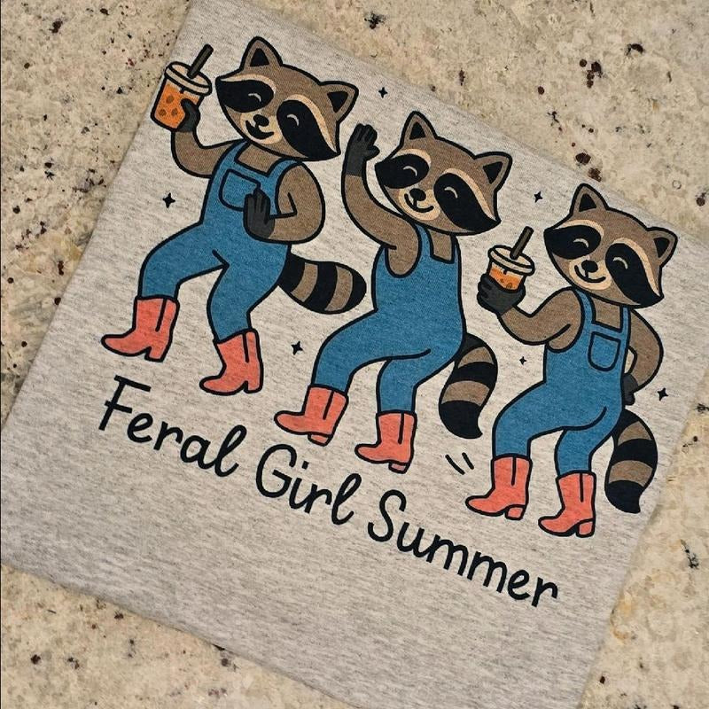 Feral girl summer Cute Raccoon Graphic Tee Hoodie, Sweatshirt | WearSparks.com