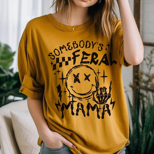 Feral mama tee Mom Tees Sarcastic Skeleton Mom Tshirts Sarcastic Skull T-Shirts Ferrel Mom Tees Rocker Mom Tees Womens...