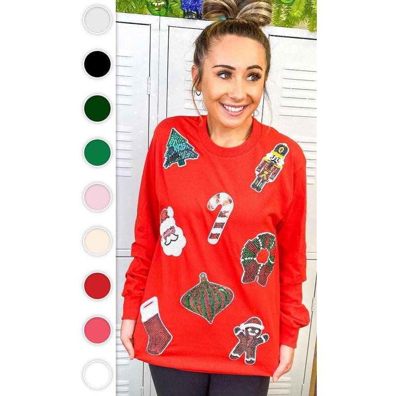 Festive Christmas Sparkle Sequin Long Sleeve Graphic T-Shirt Hoodie, Sweatshirt | WearSparks.com