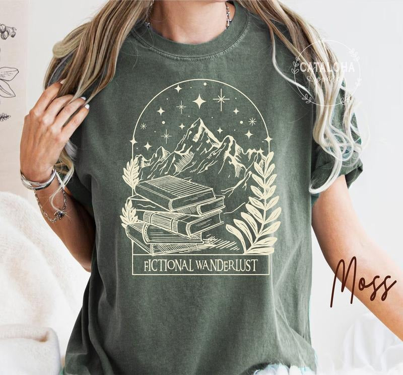 Fictional Wanderlust bookish tee, Bookish fictional Readers, Romance Reader Book Club T-Shirt Bookish Gift T-Shirt,...